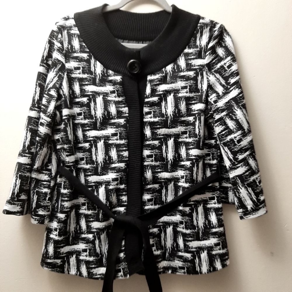 Fashion Bug Career Button Down Wide Sleeve Belted Jacket Lightweight Small